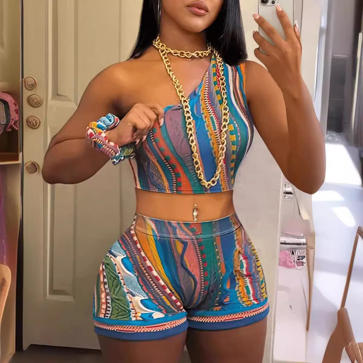 New Arrival Summer Women 2024 Slash Neck Crop Top 2 Piece Outfits Two Piece Shorts Set Women Clothing Vacation