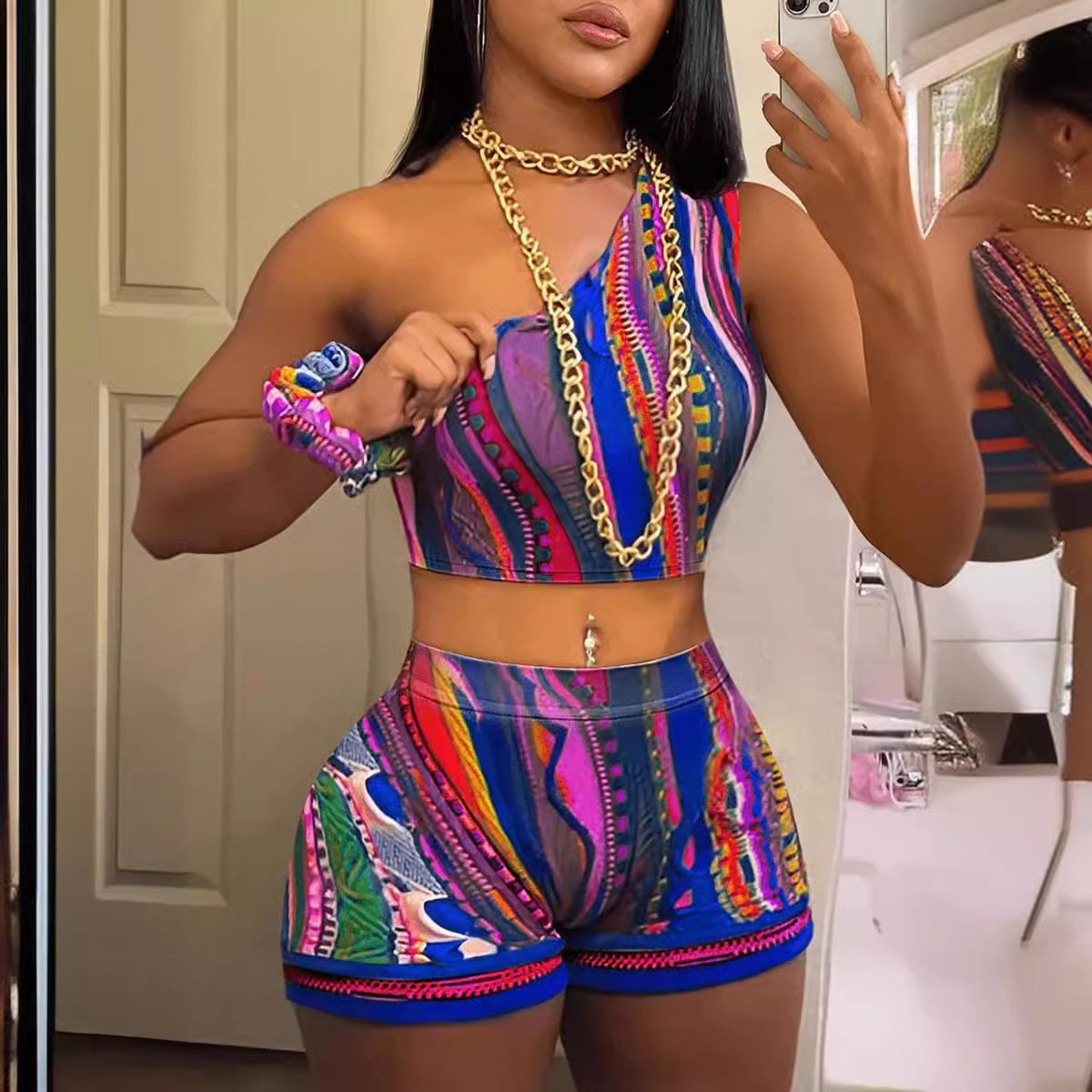 New Arrival Summer Women 2024 Slash Neck Crop Top 2 Piece Outfits Two Piece Shorts Set Women Clothing Vacation