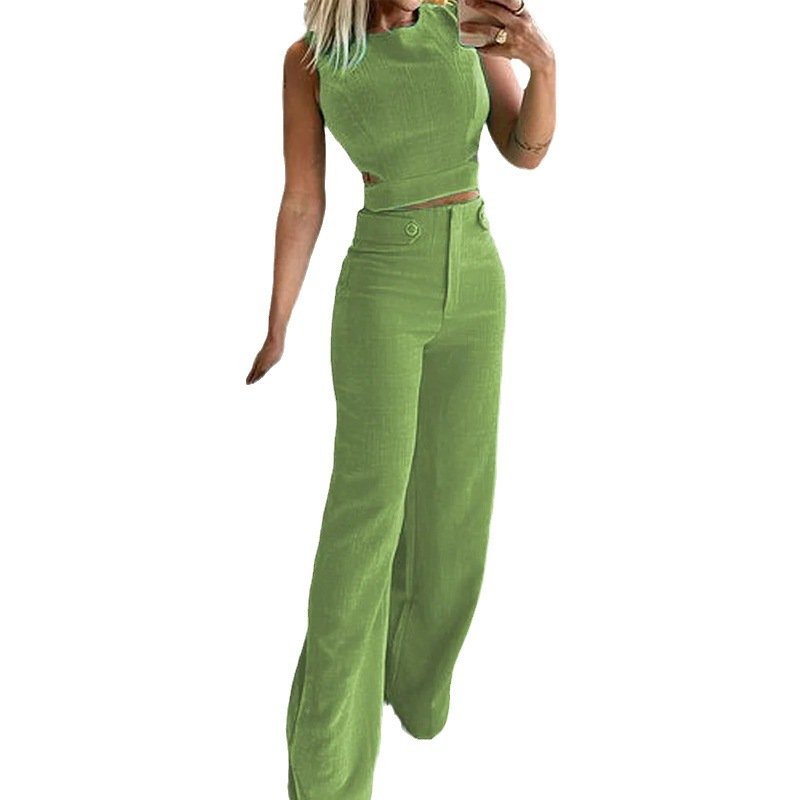 Boutique Wholesale 2024 Summer New Fashionable Casual Slim Fit Vest Temperament Solid Color Button Pants Women's Set