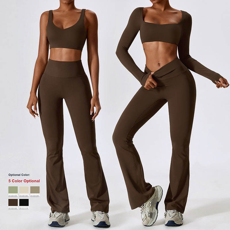 2023 New Wholesale 4Pcs Custom Ribbed Yoga Set Gym Sportswear Workout Clothing Woman Fitness Clothing Active Wear Set