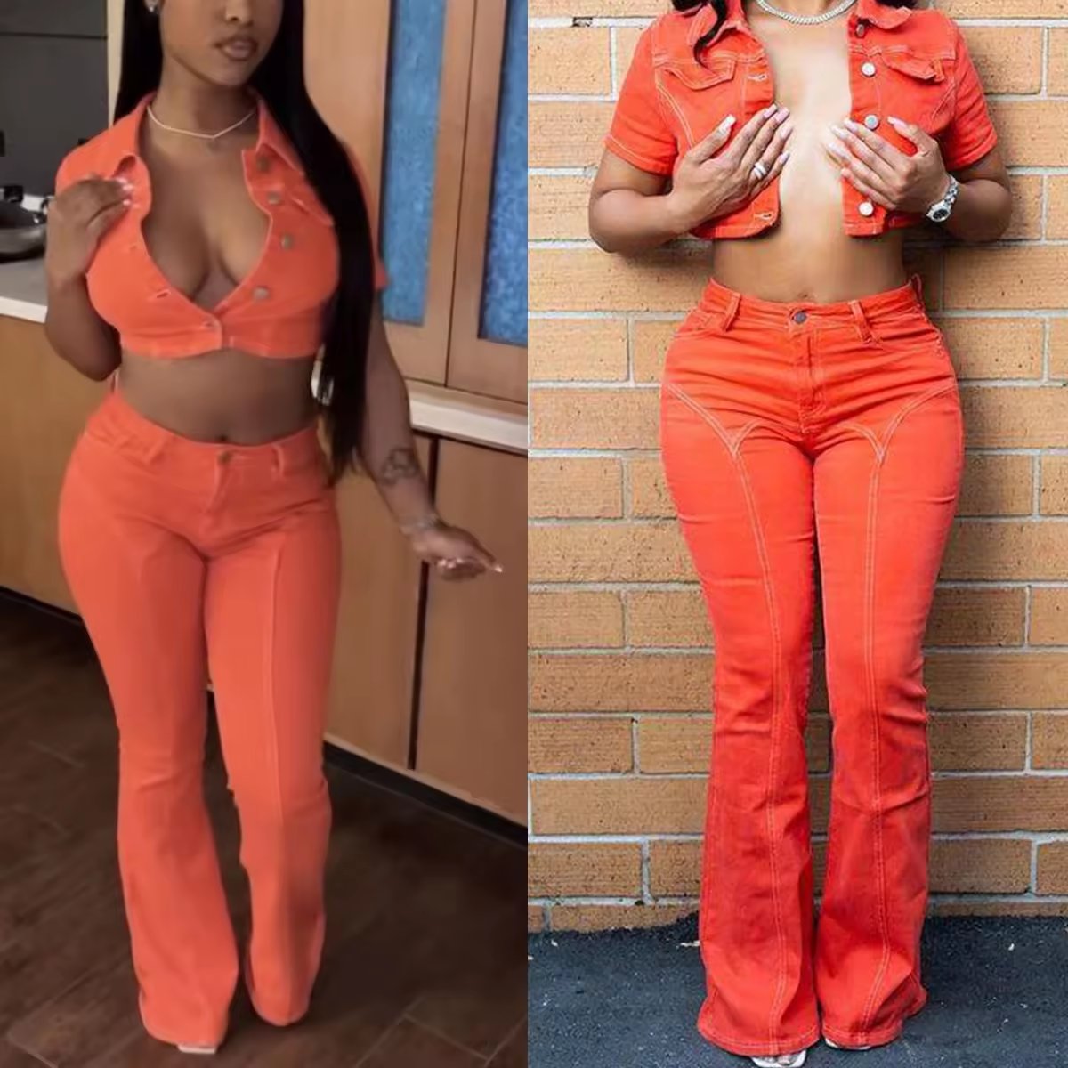 SPring Fall Women's Denim Outfits Stretch Crop Jacket+Jeans 2 Piece Female Casual Y2K Denim Two Piece Jeans Sets For Women 2024