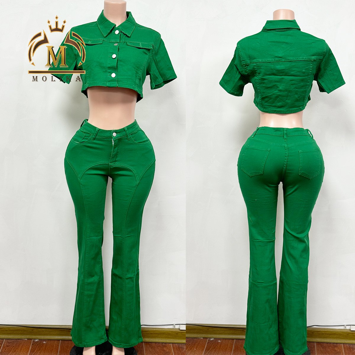 SPring Fall Women's Denim Outfits Stretch Crop Jacket+Jeans 2 Piece Female Casual Y2K Denim Two Piece Jeans Sets For Women 2024