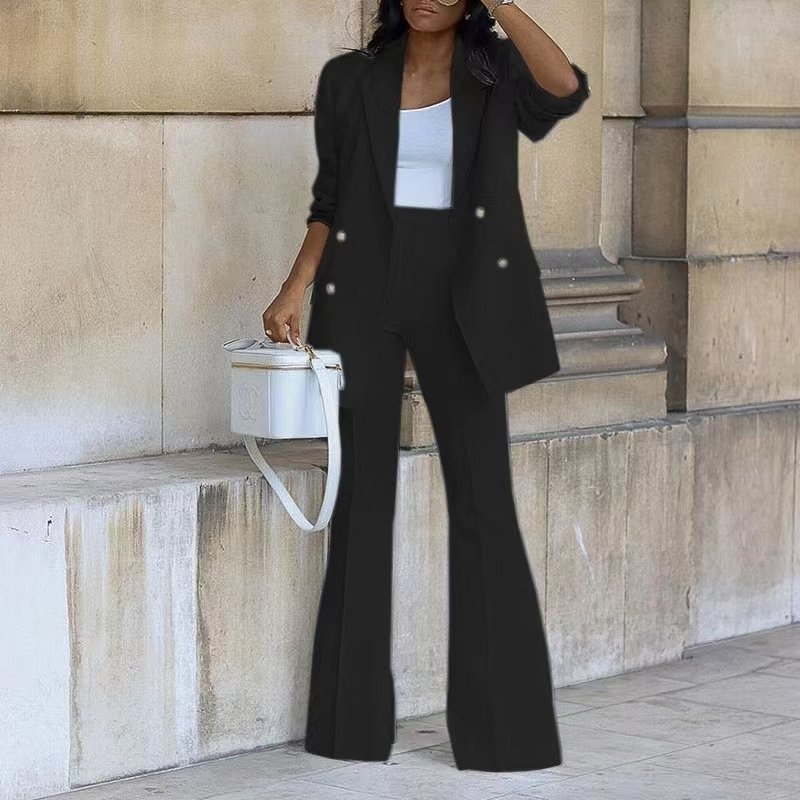 Hot Selling Fashion Office Ladies Women Long Sleeve Solid Color Suit Summer Outfits Blazer And Pants Set For Women Formal Suit