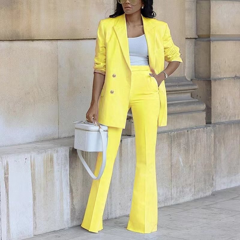 Hot Selling Fashion Office Ladies Women Long Sleeve Solid Color Suit Summer Outfits Blazer And Pants Set For Women Formal Suit