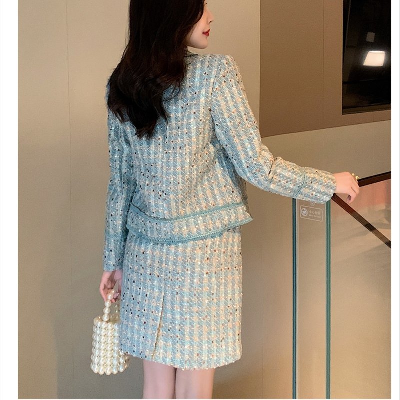 Elegant Women's Autumn and Winter New Set Skirt with Beaded Tassel Short Coat Half Skirt Fashion Two Piece Tweed Set