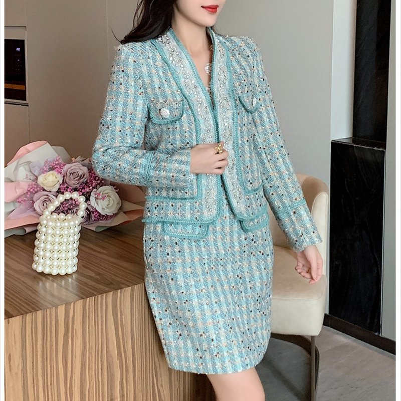 Elegant Women's Autumn and Winter New Set Skirt with Beaded Tassel Short Coat Half Skirt Fashion Two Piece Tweed Set