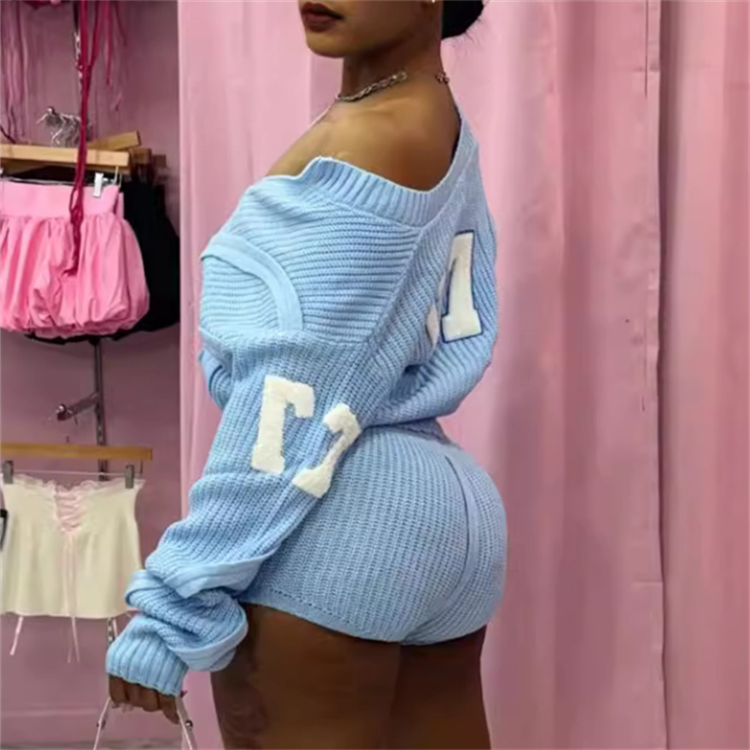 2024 Women Fashion Sweater Two-piece Set Shorts Two-piece women's sets