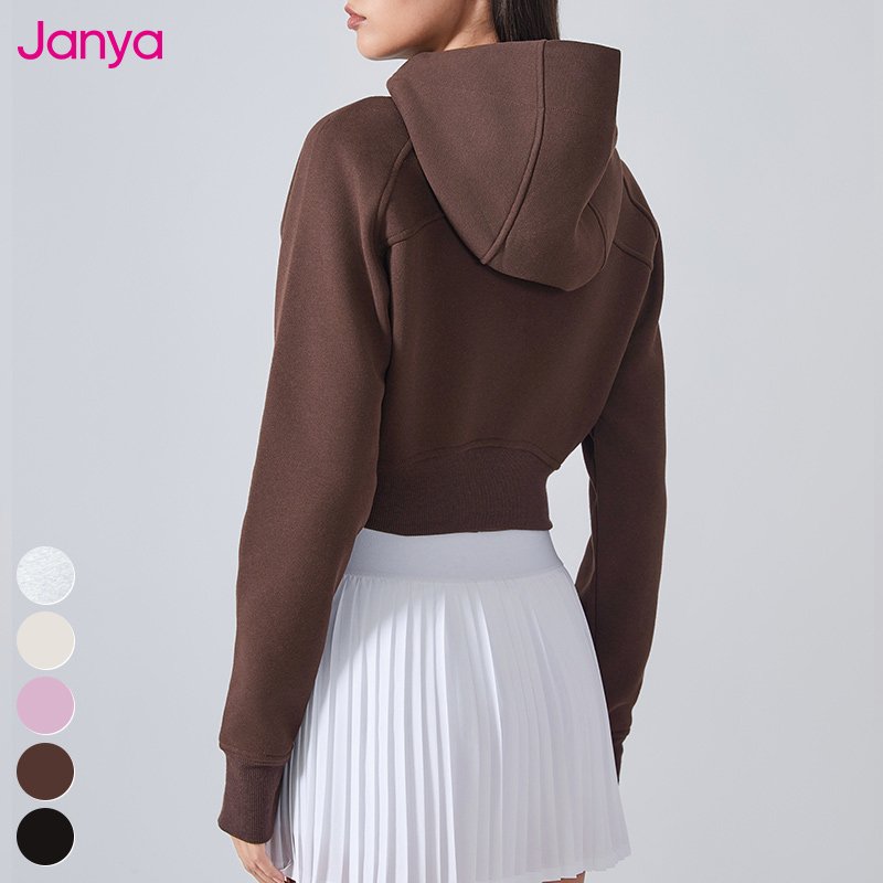 Long Sleeve Thumb Hole Casual Slim Hoodies Sweatshirts Short Fleece Zipper Hooded Sports Top Yoga Sweatshirt Jacket For Women