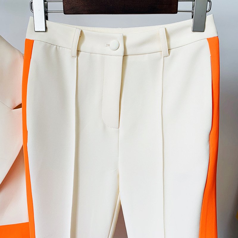 New fashion ladies suits office wear color blocked women set blazer and pant 2 piece set