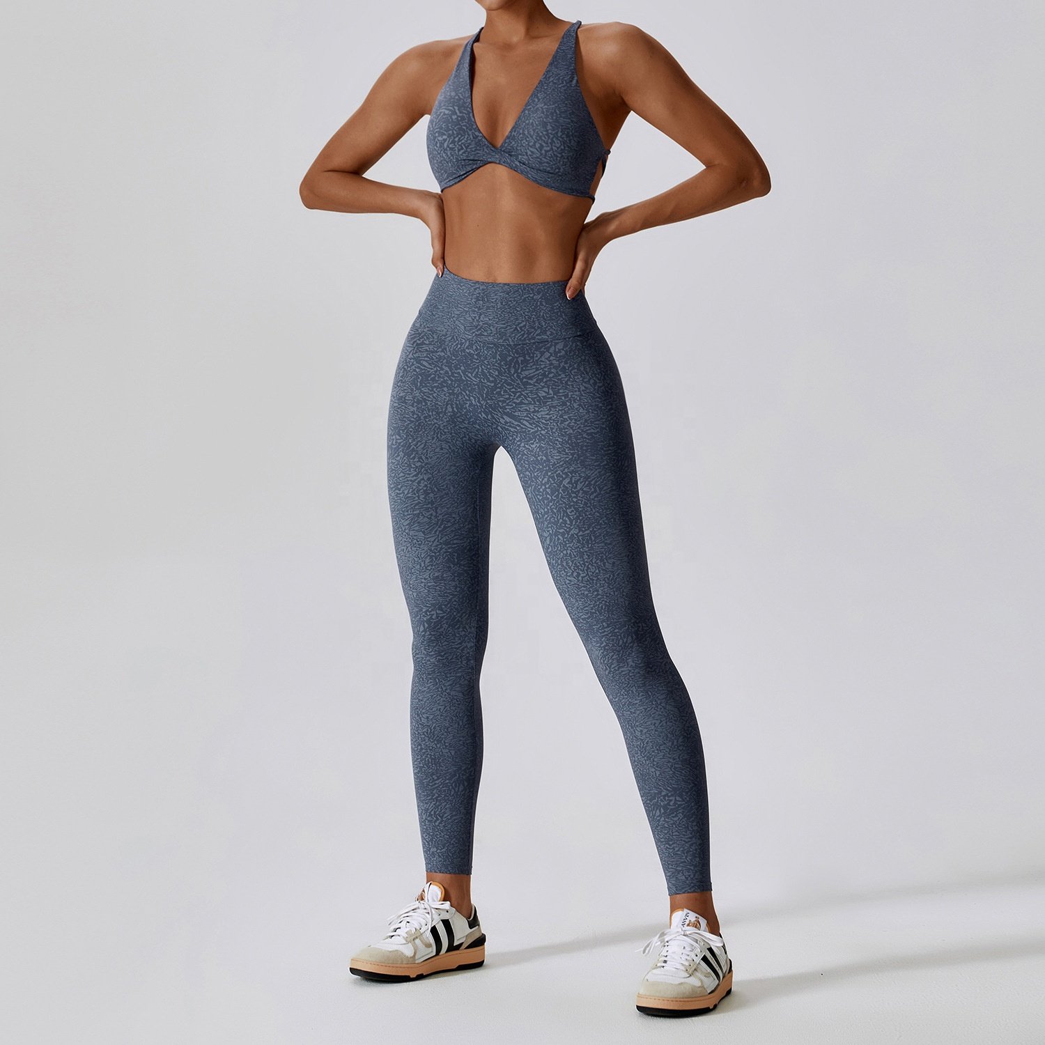 Workout Activewear Printing Butt Lifting Yoga Leggings Wear Gym Nylon 2 Piece Yoga Set For Women