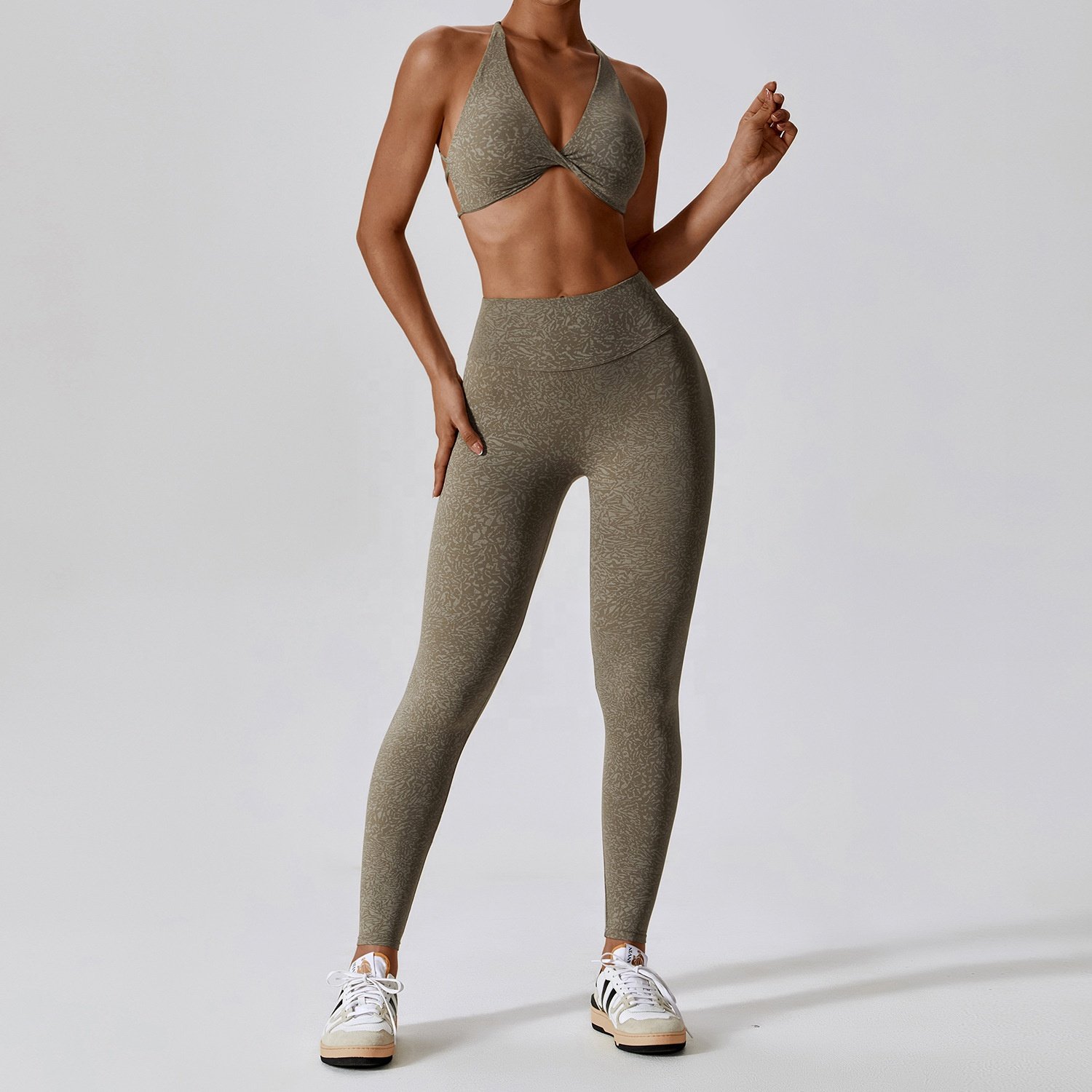 Workout Activewear Printing Butt Lifting Yoga Leggings Wear Gym Nylon 2 Piece Yoga Set For Women