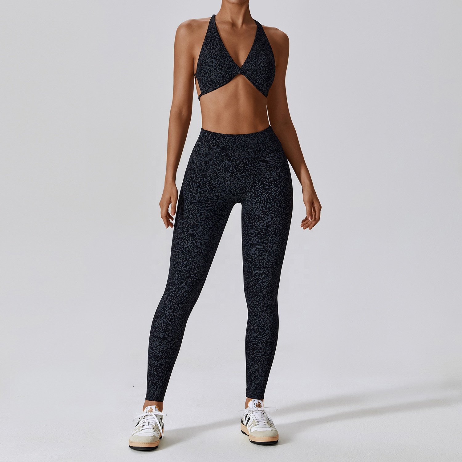 Workout Activewear Printing Butt Lifting Yoga Leggings Wear Gym Nylon 2 Piece Yoga Set For Women