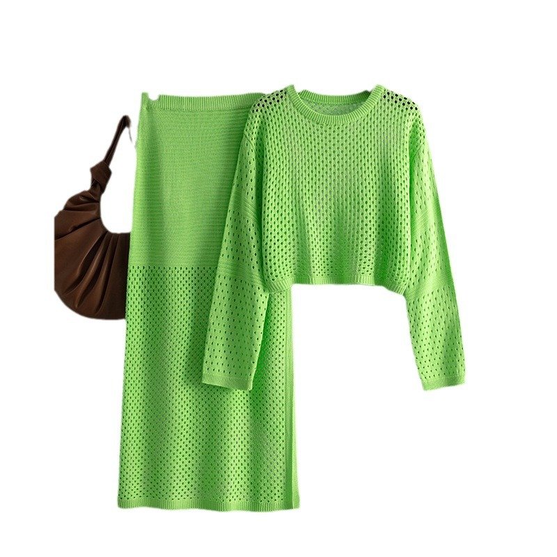 Boutique Wholesale 2024 Summer New Fashion Hollow Out Knitwear Long Half Skirt Fashion Women's Set