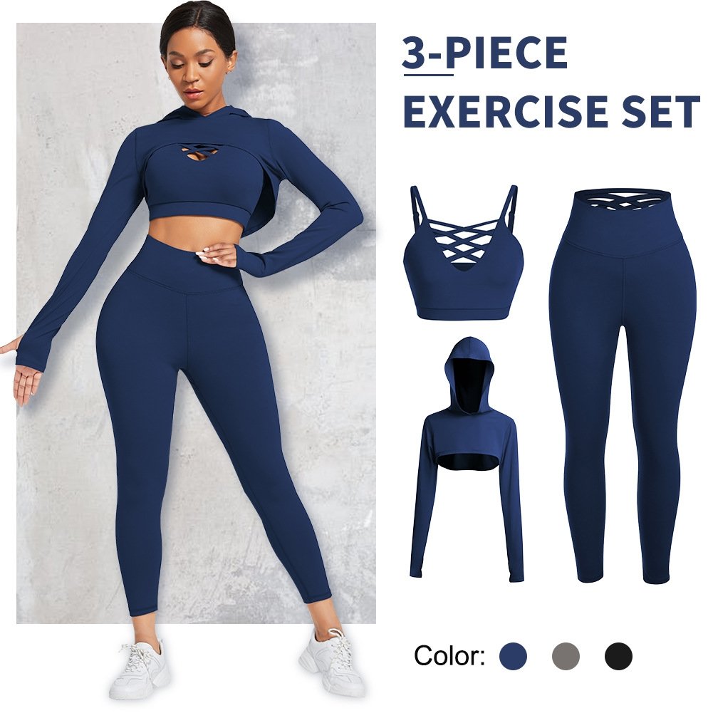 Custom Logo 3PCS Women Sportswear Sports Bra High Waist Leggings Athletic Gym Fitness Yoga Sets
