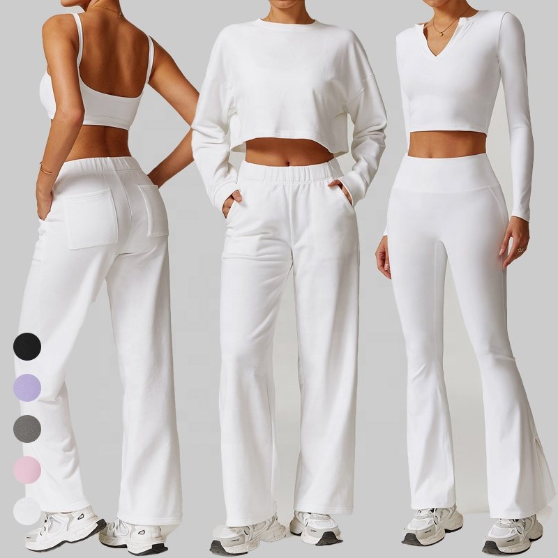 Women's Fall Winter Workout Tracksuits 5pcs Free Matching Yoga Clothes Long Sleeve Crop Top and Flare Pants Gym Fitness sets