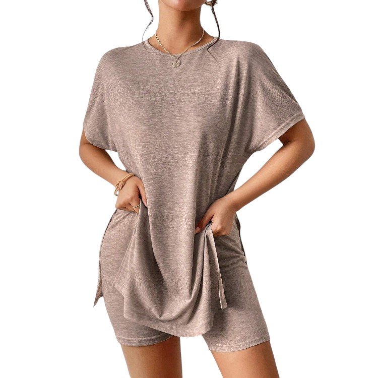 Women's Casual Light Brown Two-Piece Suit Large Size Loose Pajamas Set Top Shorts and Sweat Suits Plus Size Women's Sets