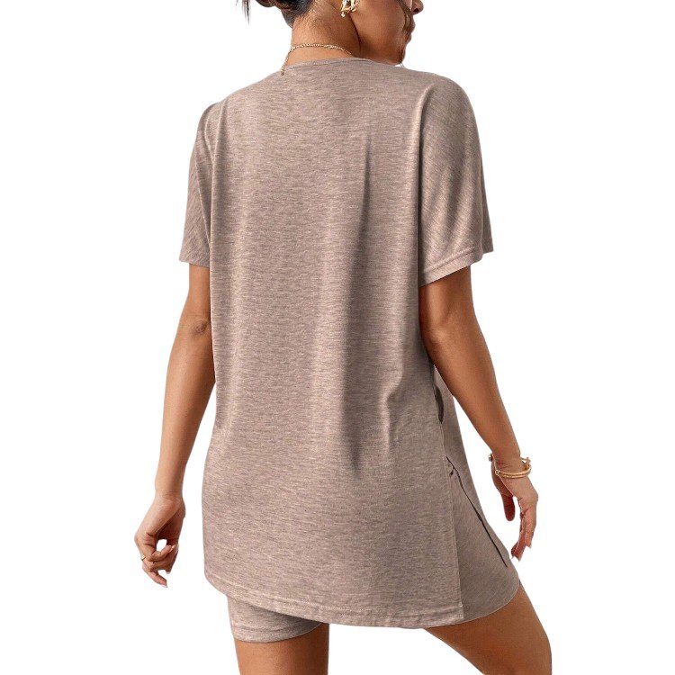 Women's Casual Light Brown Two-Piece Suit Large Size Loose Pajamas Set Top Shorts and Sweat Suits Plus Size Women's Sets