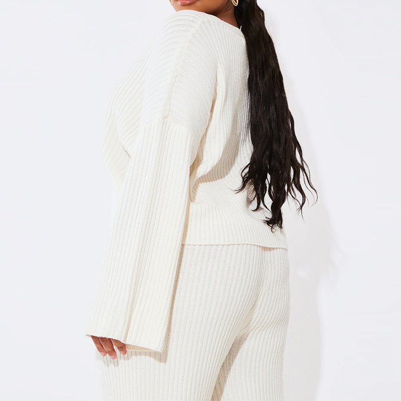 OEM Sweater Sets Rib Knit Fabric Oversized Cardigan Solid Color Long Sleeve Knitted Two Piece Sweater Set For Women