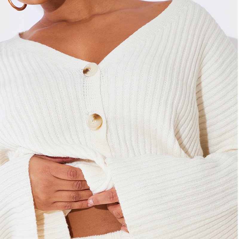 OEM Sweater Sets Rib Knit Fabric Oversized Cardigan Solid Color Long Sleeve Knitted Two Piece Sweater Set For Women
