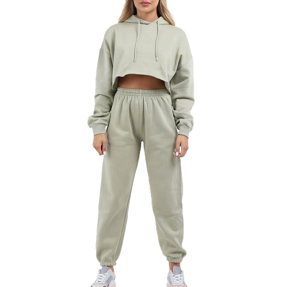 Monogrammed Crop Top Long Pants a Matching Streetwear Outfit for Women Winter Hoodie Jogger Sport Long Sleeve Sets Clothing