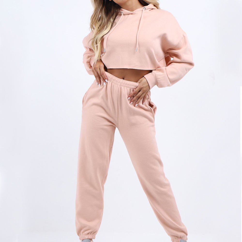 Monogrammed Crop Top Long Pants a Matching Streetwear Outfit for Women Winter Hoodie Jogger Sport Long Sleeve Sets Clothing