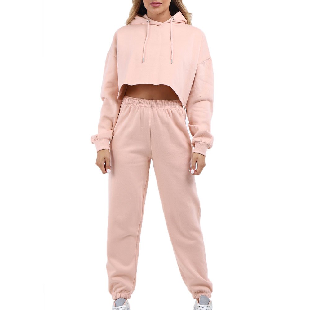 Monogrammed Crop Top Long Pants a Matching Streetwear Outfit for Women Winter Hoodie Jogger Sport Long Sleeve Sets Clothing