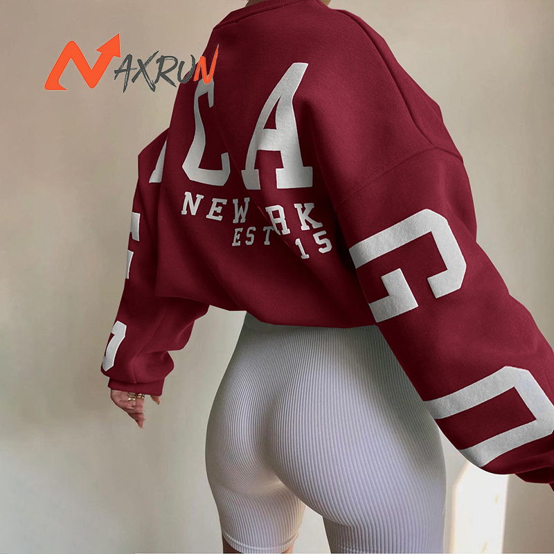 New Fashion crew neck drop shoulder hoodie oversized pullover casual sweatshirt y2k women Hoodies