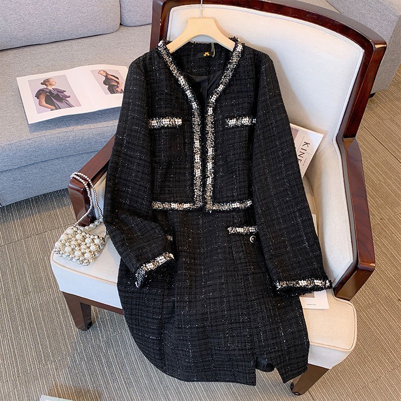 Wholesale Women's Set Autumn Women's Short Cardigan Top Hanging Dress Two Piece Set Plus Size Women's Wear Canvas 100% Polyester