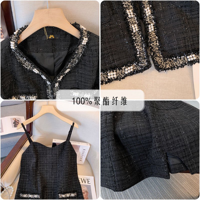 Wholesale Women's Set Autumn Women's Short Cardigan Top Hanging Dress Two Piece Set Plus Size Women's Wear Canvas 100% Polyester
