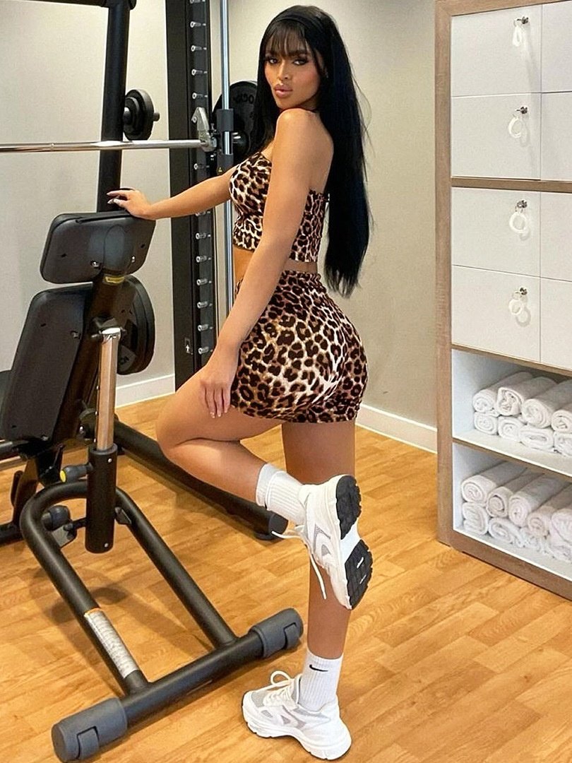 JY summer 2024 women two piece shorts set leopard print corset top leisure suit 2 pieces sexy tracksuit for women