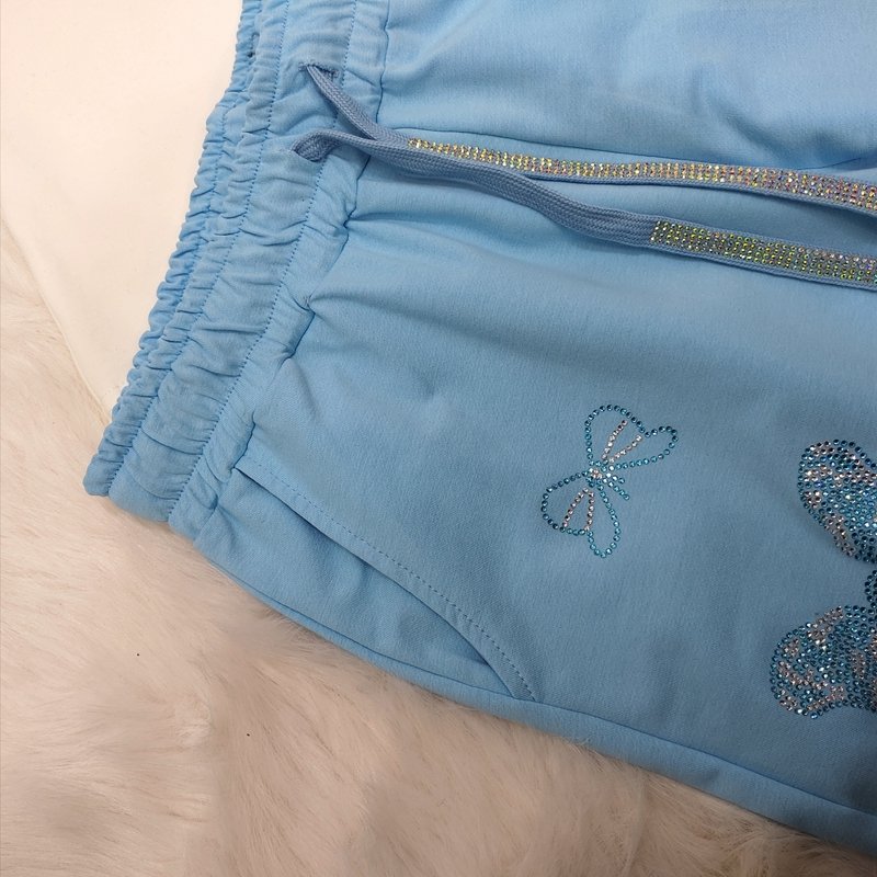 Fashion Two Piece Pants Set Rhinestone Short Sleeve Tshirt 2023 Summer Printed Women'S Suit