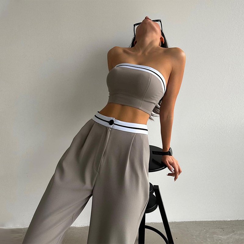 summer jogging clothes New fashion women clothing ladies trousers pants Sleeveless bandeau crop top two piece set women's sets