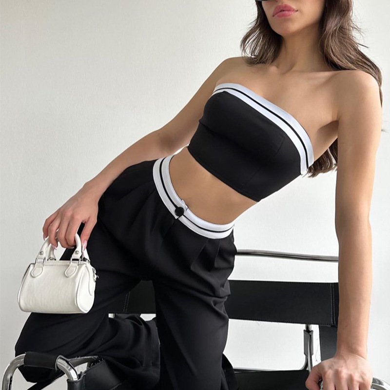summer jogging clothes New fashion women clothing ladies trousers pants Sleeveless bandeau crop top two piece set women's sets