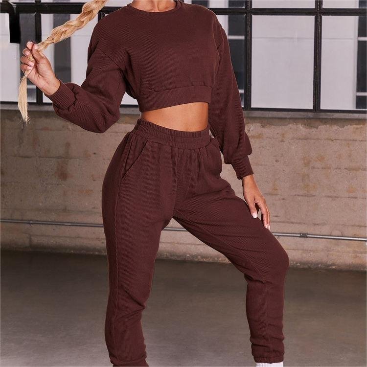 OEVE Custom Gym Fitness Yoga Sets For Women Crew Neck Long Sleeve 2 Piece Workout Clothing Activewear Women Gym Fitness Sets