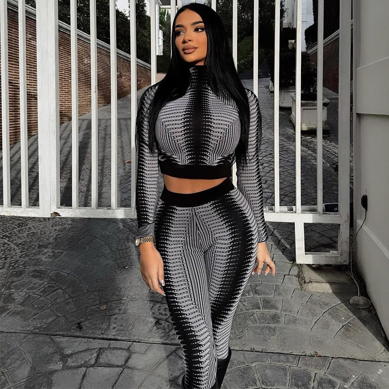 2024 Print Crop Slim Sets For Women 2 Piece Set Women Loungewear Women Sets