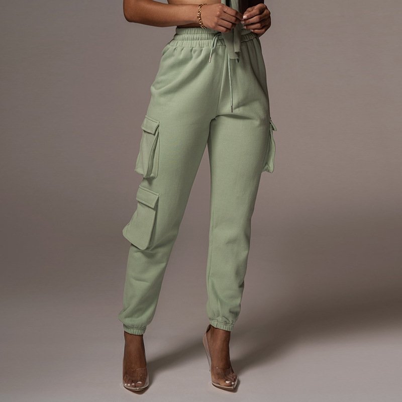 2020 fall/winter women's fashion casual solid color trousers track pants suit with pockets