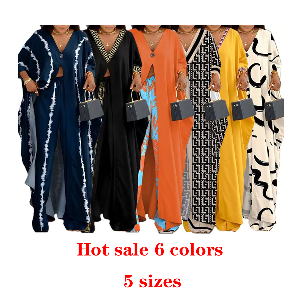 Factory Custom Women's Printed Three Quarter Sleeve Casual Robe Women's Trousers Two Piece Set Casual Women's Suit