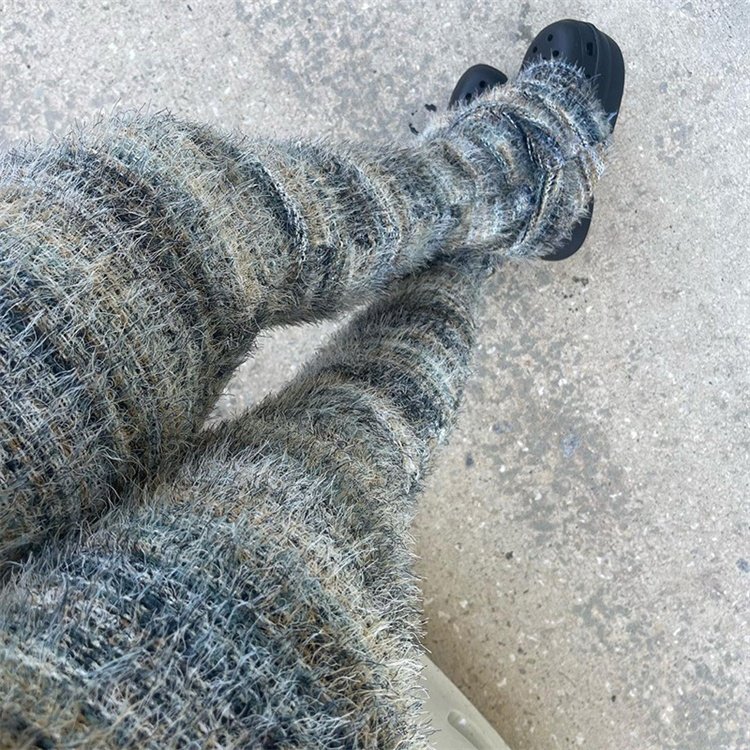 Stacked Furry Pants High Waist Fashion 2024 Women Winter Trouser Skinny Casual Sexy Club Trouser