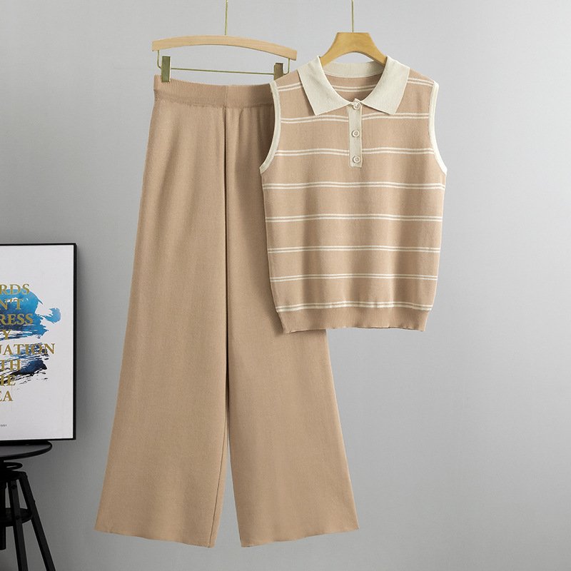 Boutique Wholesale 2024 Summer New Fashion Knitted Casual Tank Top Wide Leg Pants Women's Set