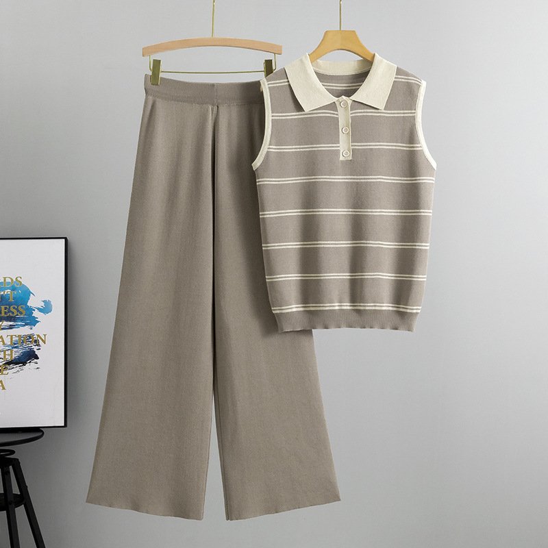 Boutique Wholesale 2024 Summer New Fashion Knitted Casual Tank Top Wide Leg Pants Women's Set