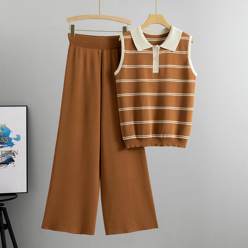 Boutique Wholesale 2024 Summer New Fashion Knitted Casual Tank Top Wide Leg Pants Women's Set