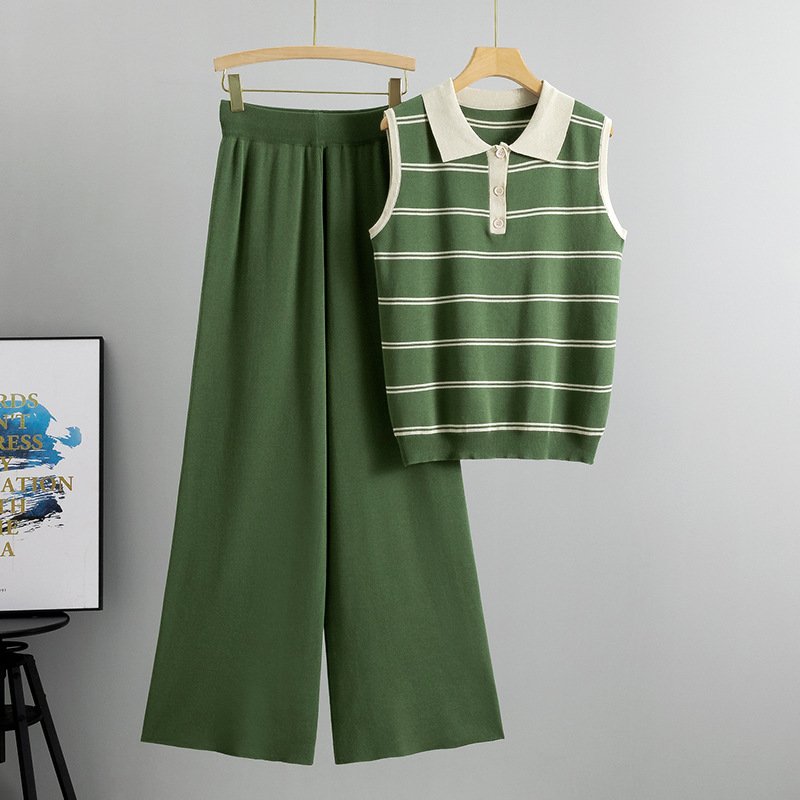 Boutique Wholesale 2024 Summer New Fashion Knitted Casual Tank Top Wide Leg Pants Women's Set