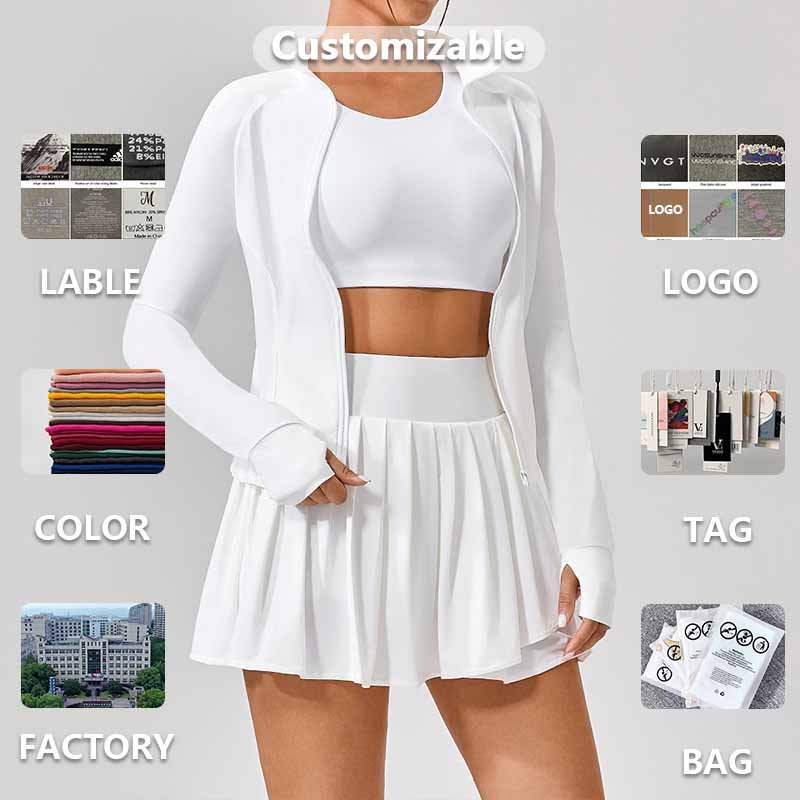 XW-YW514+KW309 Trending Mujer Zipper Design Curved Hem Sportswear Recyclable Gym Wear Fitness Workout Yoga Outfit Women Sets