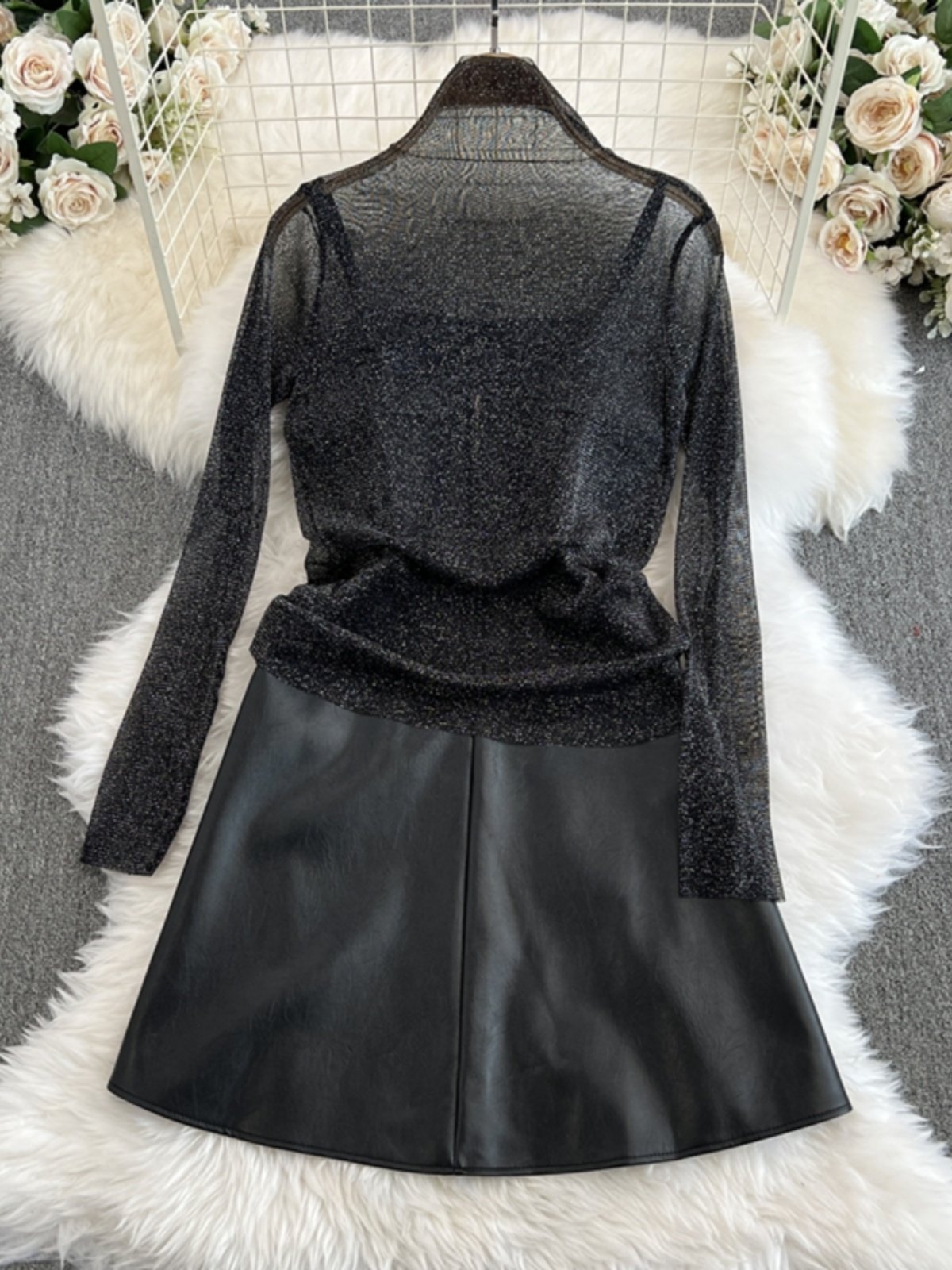 Boutique Wholesale 2024 Autumn New Fashion High Collar Lace Shirt Temperament Strap Dress Women's Set