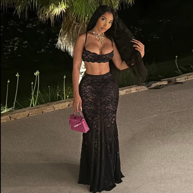 FS14465D sexy lace crop tops skirts women's sets