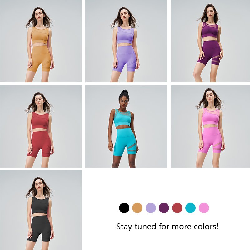XW-A-120+B-420 New Mesh Splicing Design Active Sportswear Plus Size Gym Fitness Yoga Women's Sets With Four-sided Elasticity