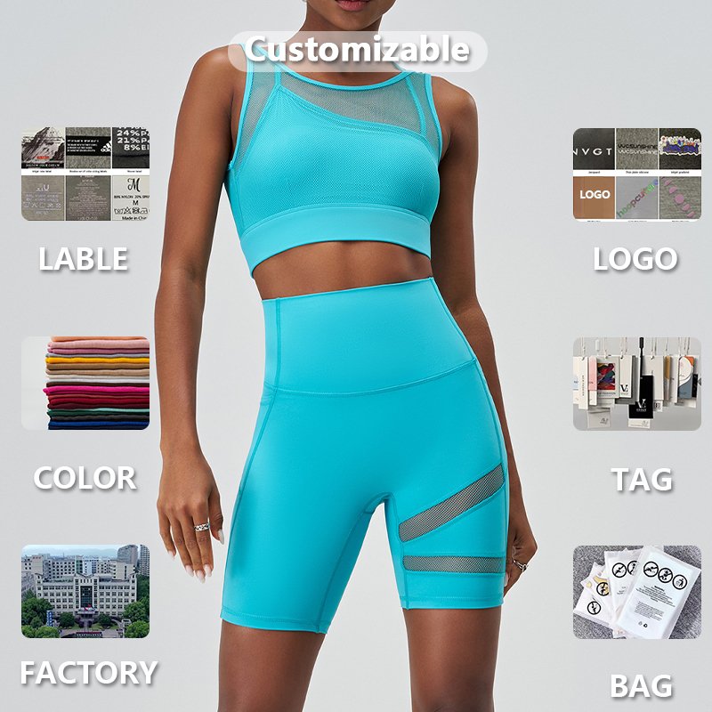 XW-A-120+B-420 New Mesh Splicing Design Active Sportswear Plus Size Gym Fitness Yoga Women's Sets With Four-sided Elasticity