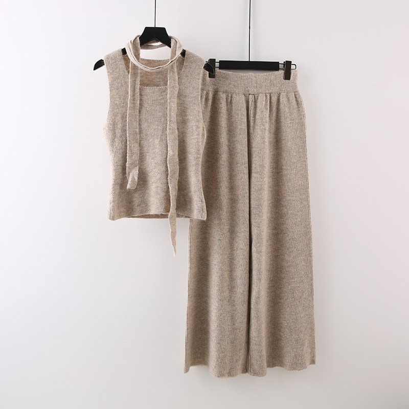 Boutique Wholesale 2024 Autumn New Fashionable Sleeveless Vest High Waist Long Wide Leg Pants Women's Set