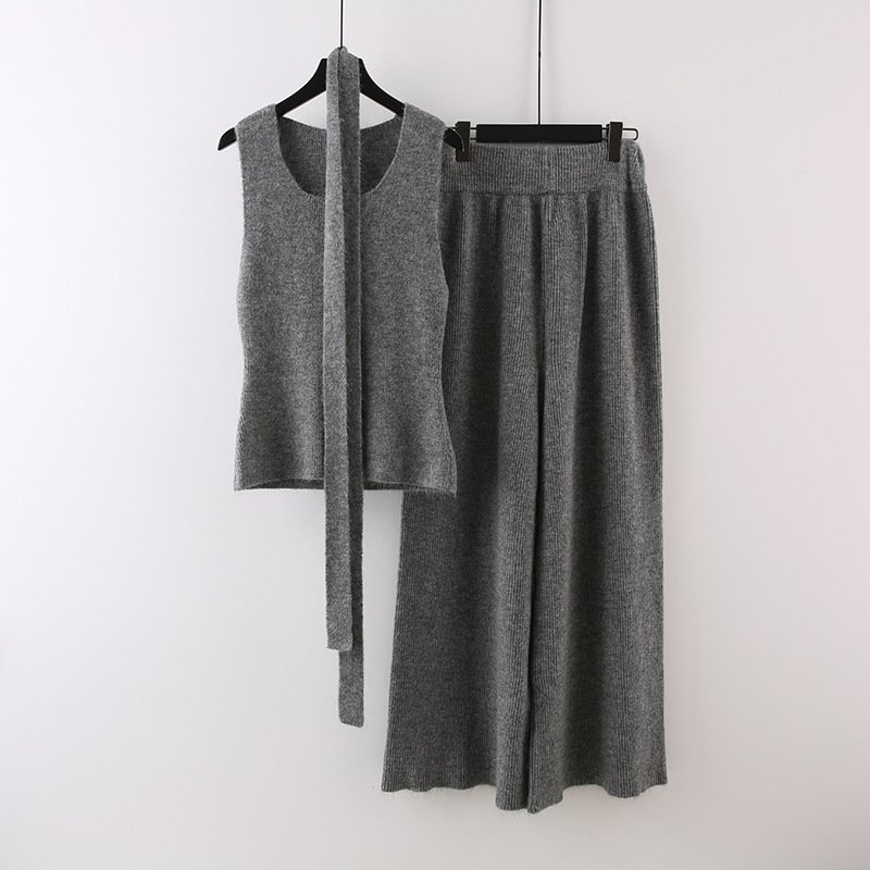 Boutique Wholesale 2024 Autumn New Fashionable Sleeveless Vest High Waist Long Wide Leg Pants Women's Set