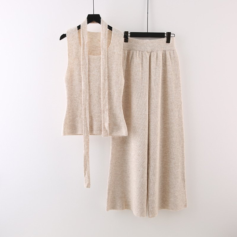 Boutique Wholesale 2024 Autumn New Fashionable Sleeveless Vest High Waist Long Wide Leg Pants Women's Set